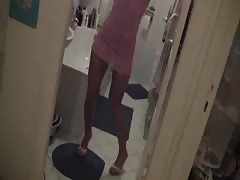 Sex in the bathroom with a hot brunette ex gf giving a deepthroat blowjob