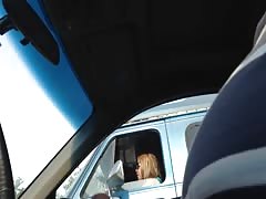 Flashing MILF at the traffic light