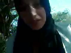 Hijabi Slut Sucking Her BFs Dick Outside