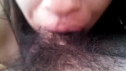 Brunette girlfriend sucks and get the cum on ger tongue