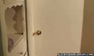 Schoolgirl mouth and snatch jammed by large prick