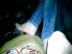 footjob in car with nylon