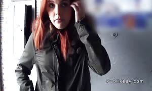 Spanish red head beginner in public flashing juggs