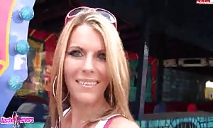 facial cumshot for a reckless blonde slut in the woods after a rough blowjob