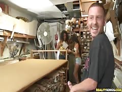 Long-haired brunette is getting seduced for money!