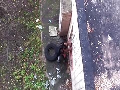 Amateur couple caught fucking outdoors